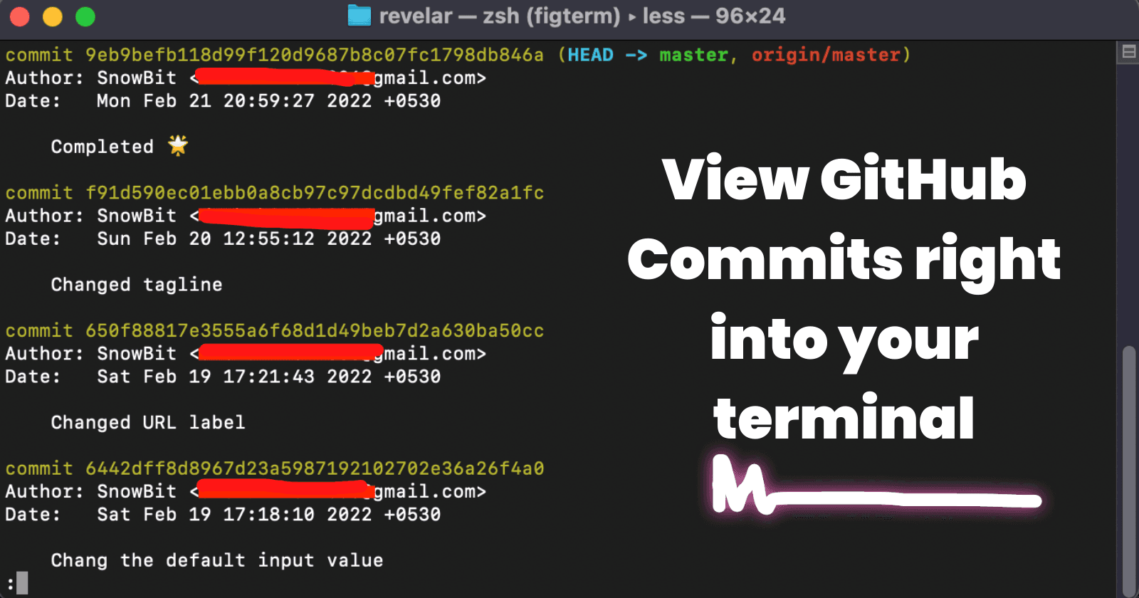 View list of GitHub commits within the specified date range